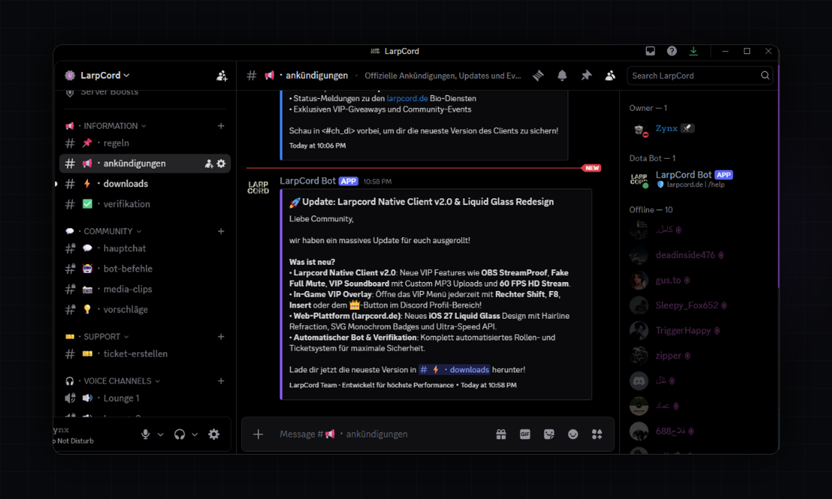 Larpcord Client Aura Preview